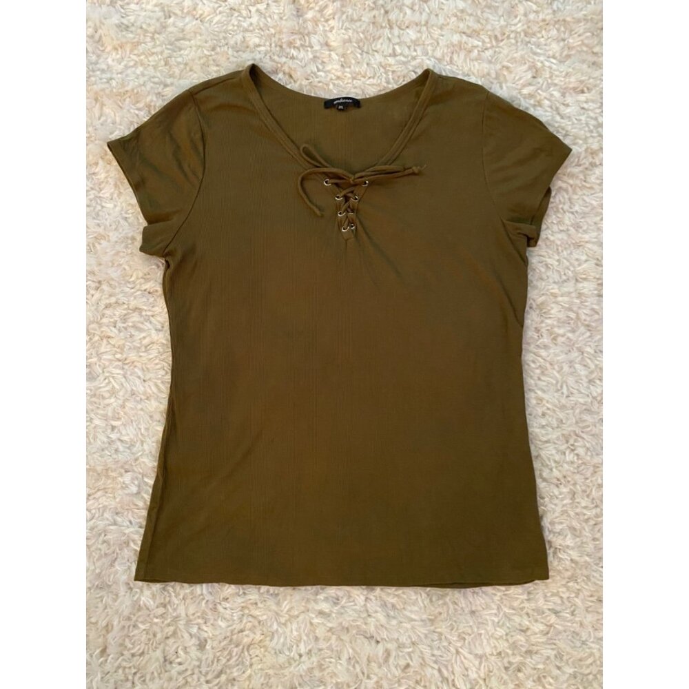 ambiance green ribbed lace up shirt size 2XL